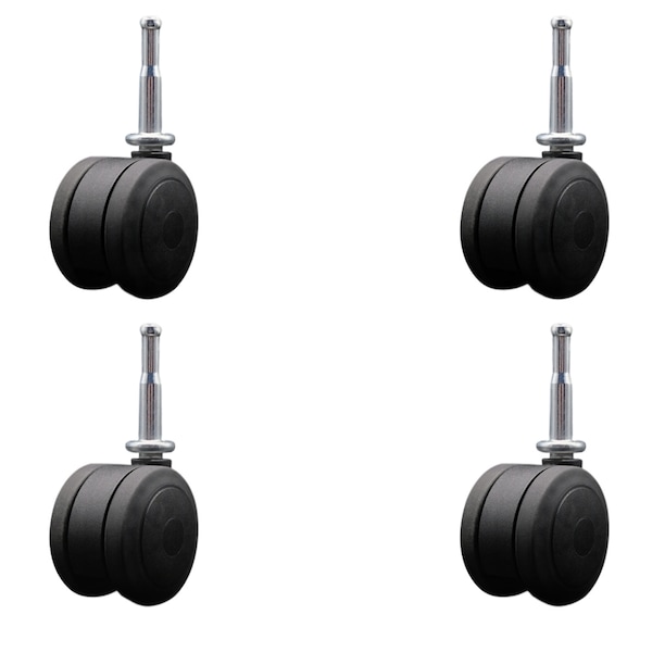 3'' Black Heavy Duty Floor Safe Twin Wheel Caster 5/16 Grip Neck Stem, 4PK